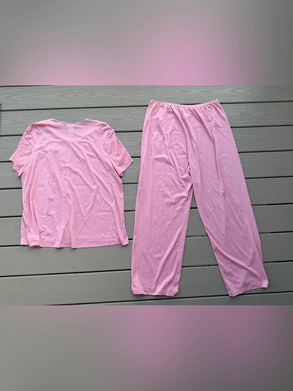 Vintage Vanity Fair Pink Nylon Pajama Set XL 44 Lace 2 Piece